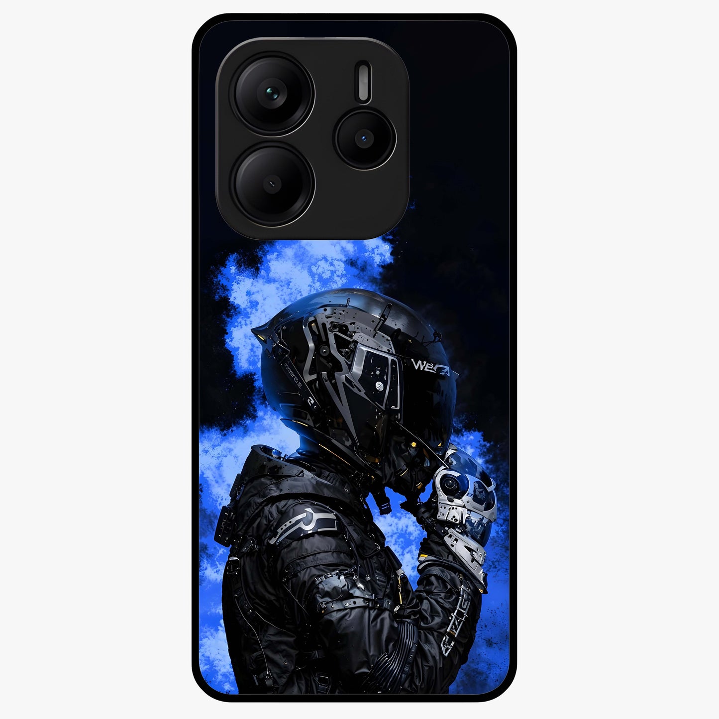Cyber Sentinel Protocol Glass Case showing flat back view with futuristic cyber themed artwork and glossy glass finish.