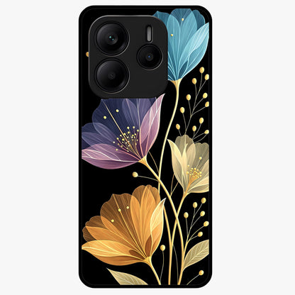 Delicate Multicolor Flowers Glass Case showing flat back view with vibrant floral artwork and glossy glass finish.
