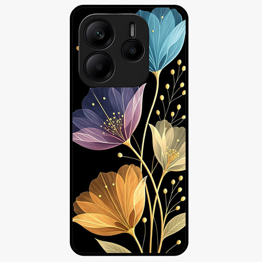 Delicate Multicolor Flowers Glass Case showing flat back view with vibrant floral artwork and glossy glass finish.