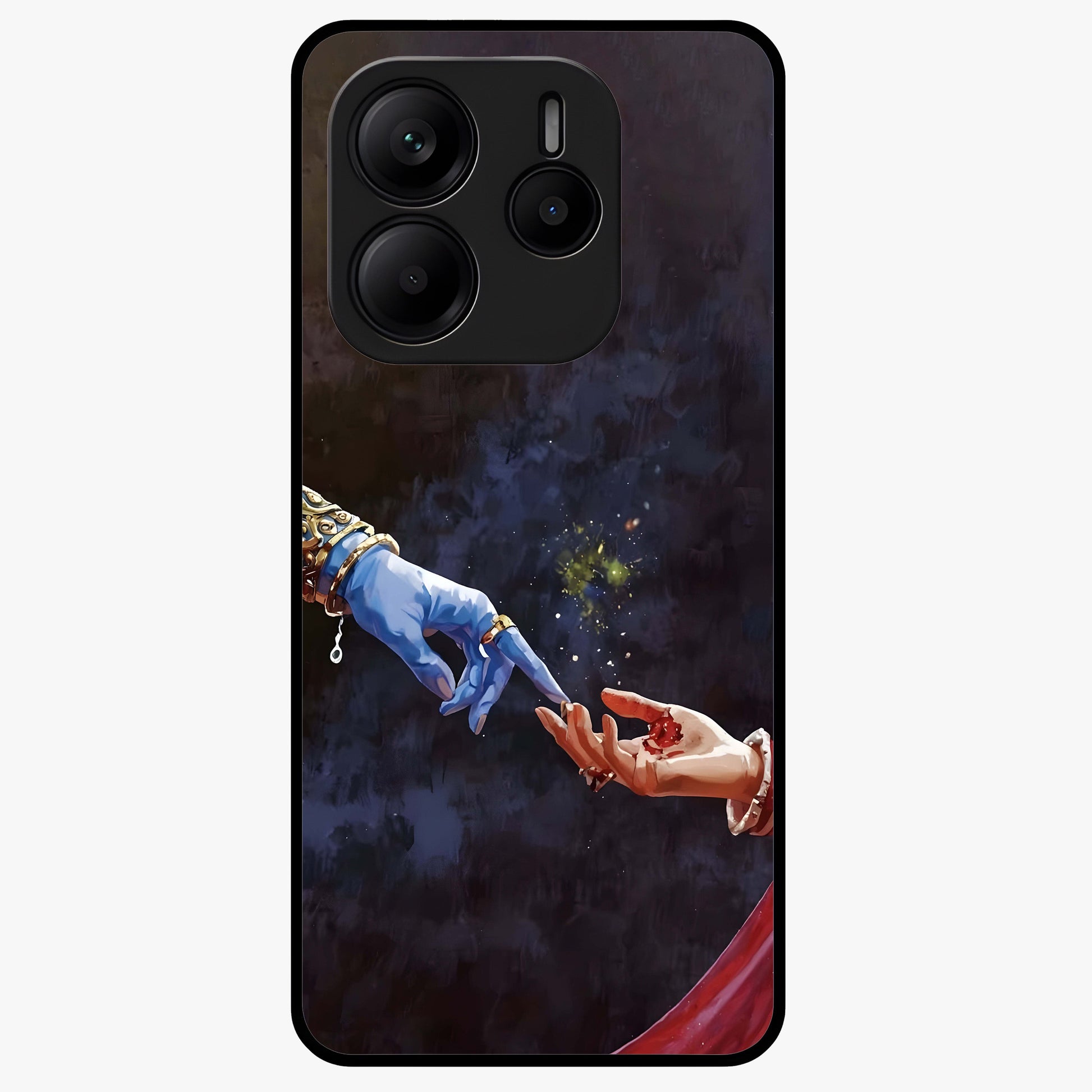 Divine Touch Eternal Glass Case showing flat back view with spiritual themed artwork and glossy glass finish.