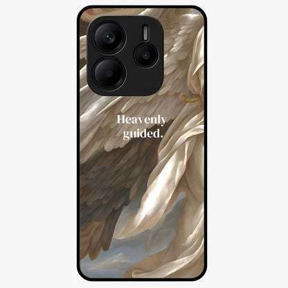 Divine Winged Grace Glass Case showing flat back view with elegant wing inspired artwork and glossy glass finish.