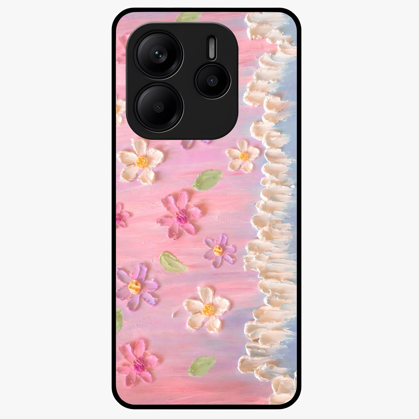 Dreamy Painted Garden Glass Case showing flat back view with artistic painted floral garden artwork and glossy glass finish.