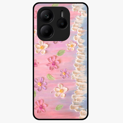 Dreamy Painted Garden Glass Case showing flat back view with artistic painted floral garden artwork and glossy glass finish.