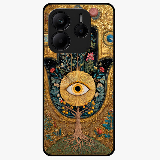 Ethereal Evil Eye Glass Case showing flat back view with mystical evil eye artwork and glossy glass finish.