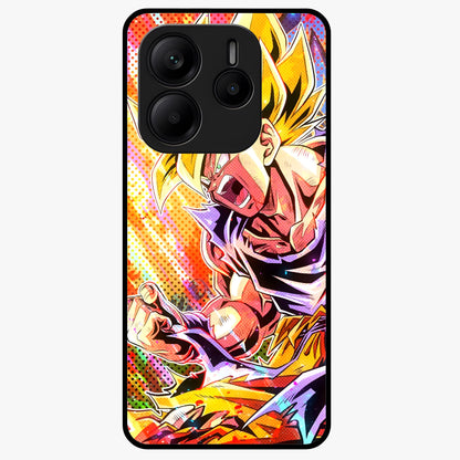 Firing Goku Glass Case showing flat back view with powerful anime inspired artwork and glossy glass finish.