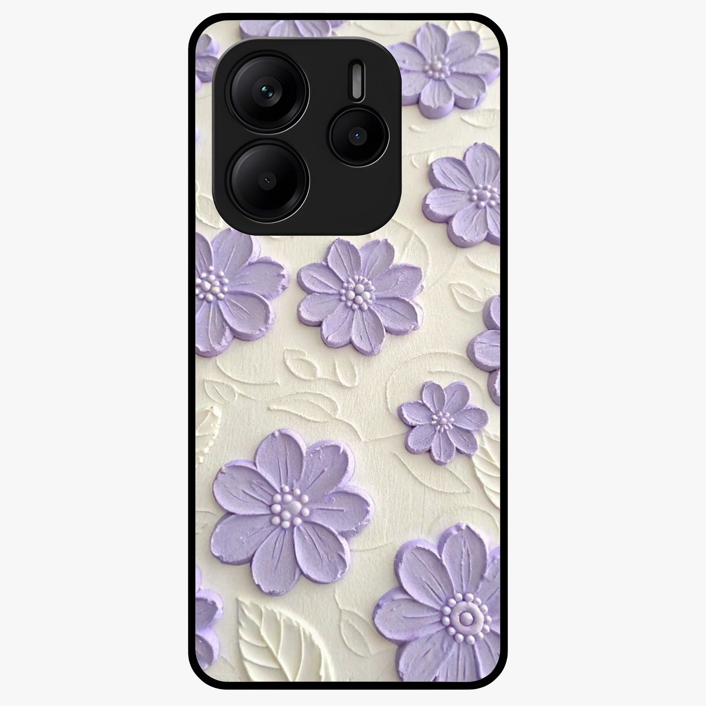 Floral Wall Art With Purple Flowers Glass Case showing flat back view with purple flower artwork and glossy glass finish.