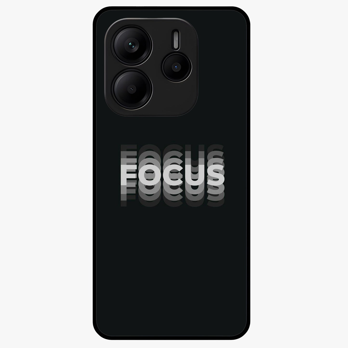 Focus Mode On Glass Case showing flat back view with bold motivational typography design and glossy glass finish.