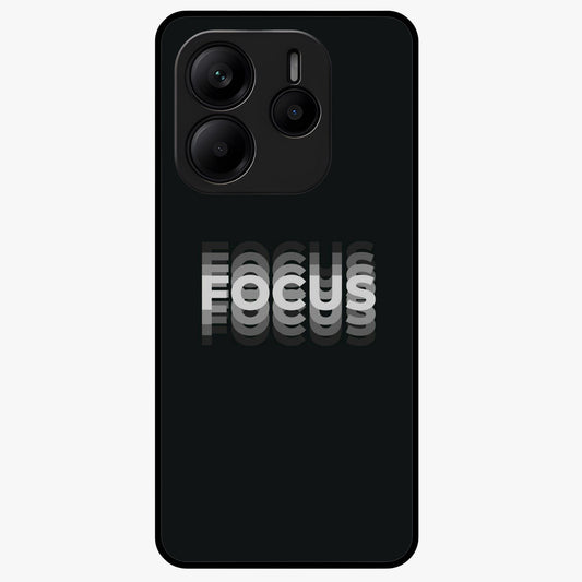 Focus Mode On Glass Case showing flat back view with bold motivational typography design and glossy glass finish.