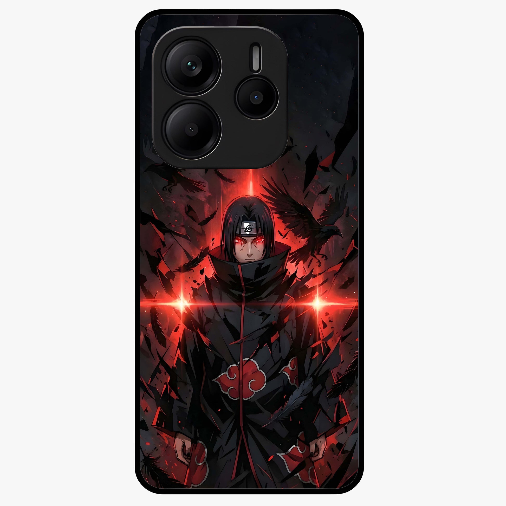 Focused Blade Discipline Glass Case showing flat back view with warrior sword themed artwork and glossy glass finish.