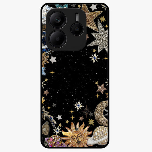 Galactic Jewel Stars Glass Case showing flat back view with sparkling star jewel artwork and glossy glass finish.