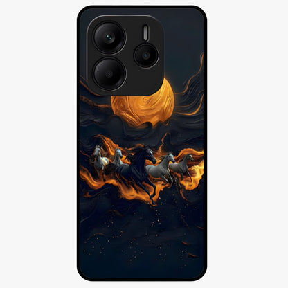 Golden Stallion Moonride Glass Case showing flat back view with majestic horse under moonlight artwork and glossy glass finish.