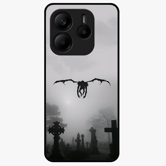 Graveyard Shadow Descent Glass Case showing flat back view with dark graveyard themed artwork and glossy glass finish.