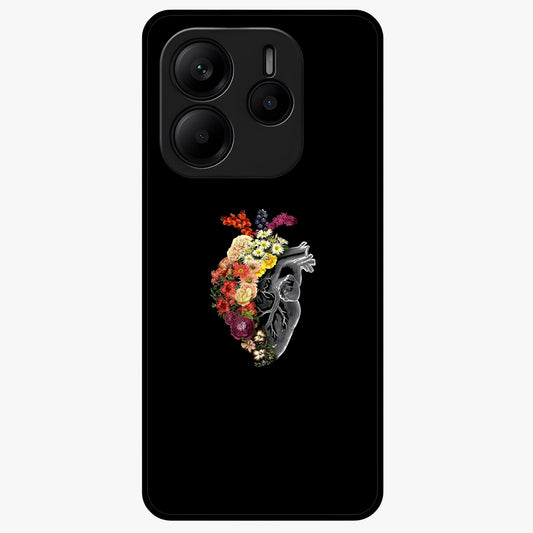 Heart With Flowers Glass Case showing flat back view with heart shaped floral artwork and glossy glass finish.