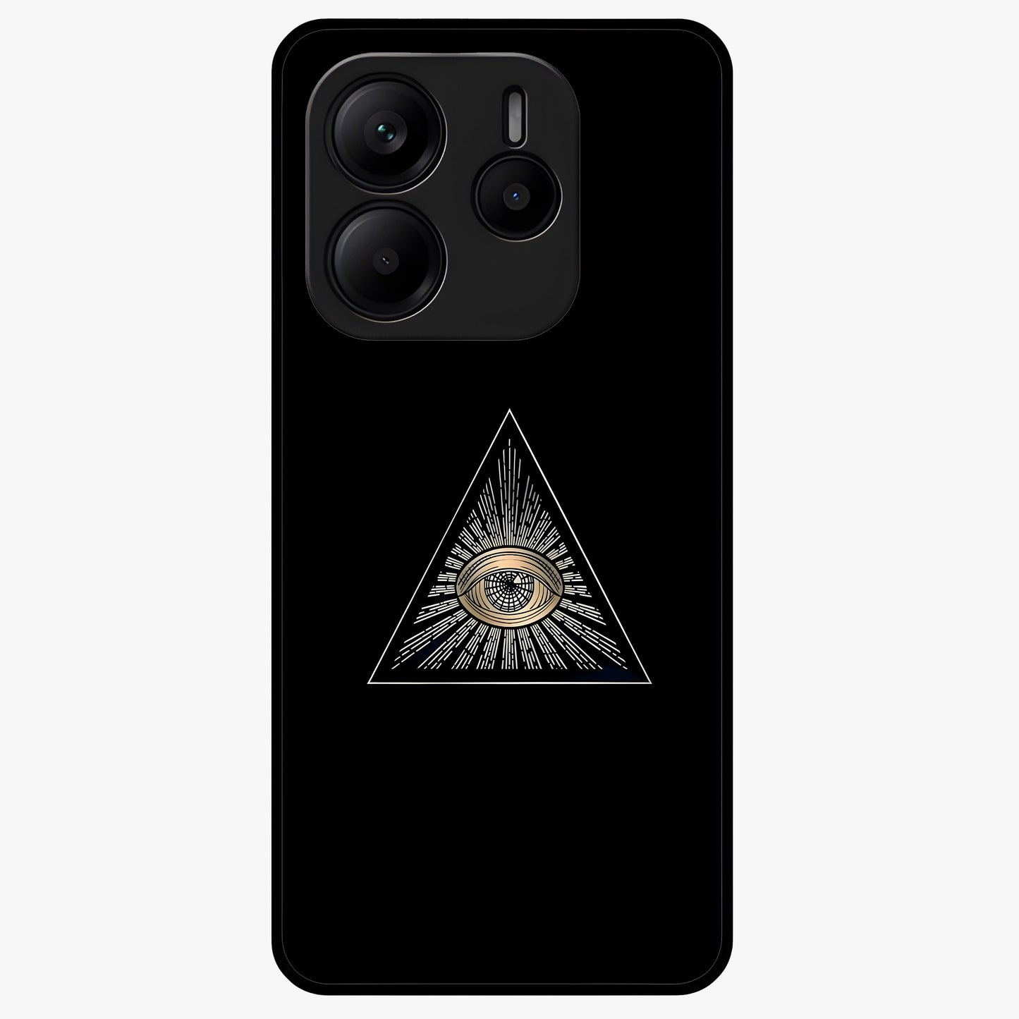 Illuminati Evil Glass Case showing flat back view with mysterious illuminati symbol artwork and glossy glass finish.