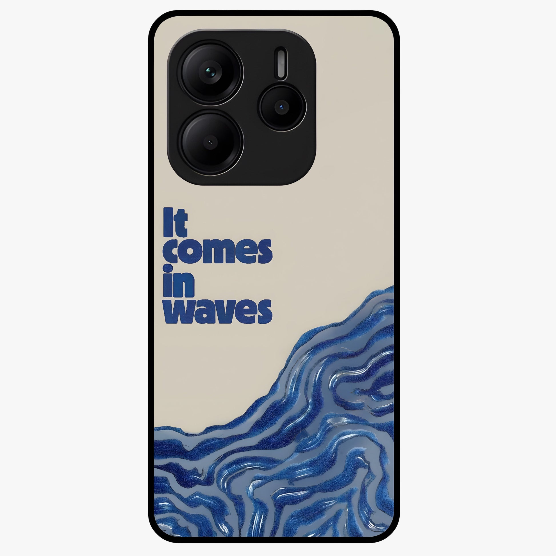 It Comes In Waves Quote Glass Case showing flat back view with inspirational wave themed quote artwork and glossy glass finish.