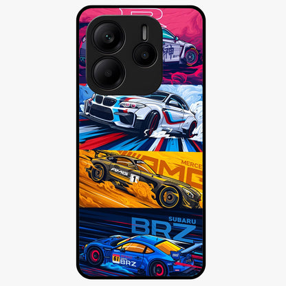 JDM Sports Car Glass Case showing flat back view with high performance sports car artwork and glossy glass finish.