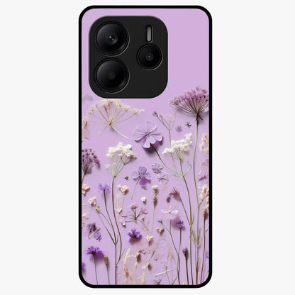 Lavender Blossom Dream Glass Case showing flat back view with soft lavender floral artwork and glossy glass finish.