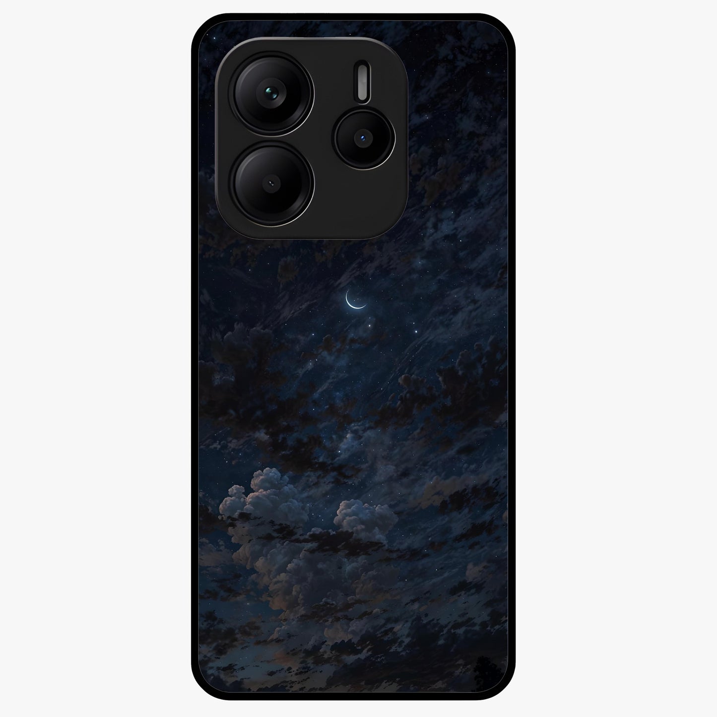Lunar Veil Silence Glass Case showing flat back view with mystical moon veil artwork and glossy glass finish.