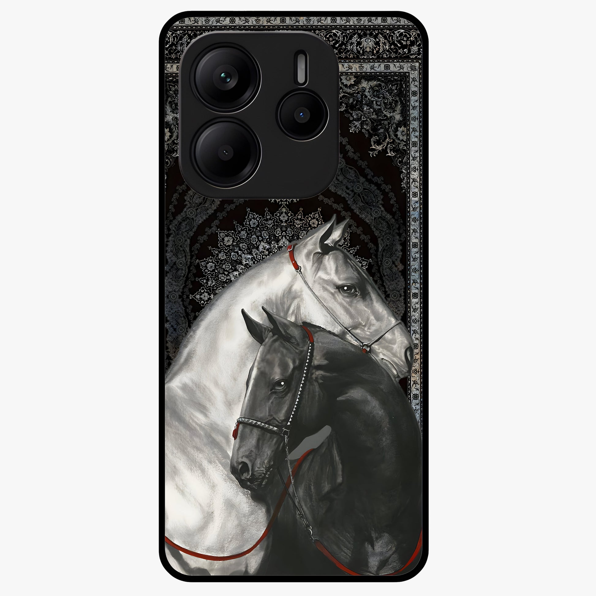 Majestic Ride Legacy Glass Case showing flat back view with powerful automotive inspired artwork and glossy glass finish.