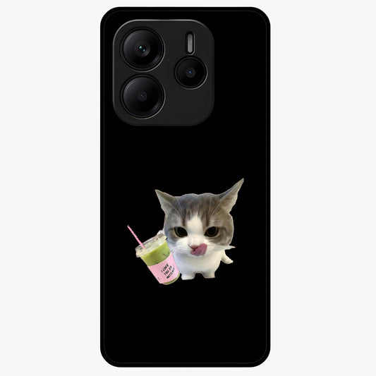 Matcha Cat Style Glass Case showing flat back view with cute matcha themed cat artwork and glossy glass finish.