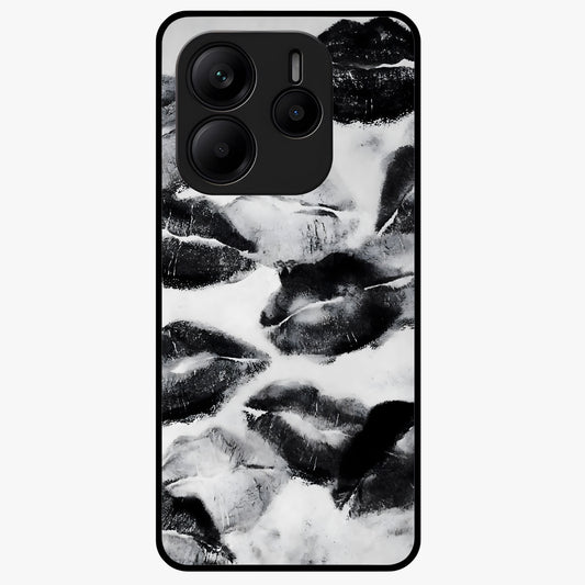 Midnight Kiss Marks Glass Case showing flat back view with lipstick kiss mark artwork and glossy glass finish.