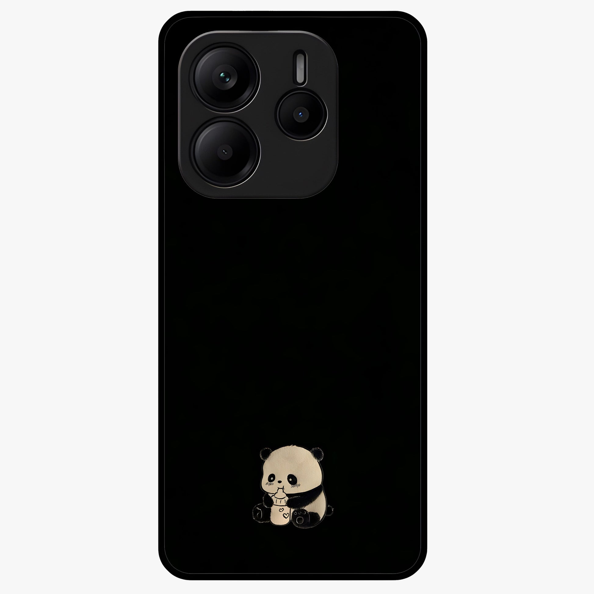 Midnight Panda Love Glass Case showing flat back view with cute panda themed artwork and glossy glass finish.
