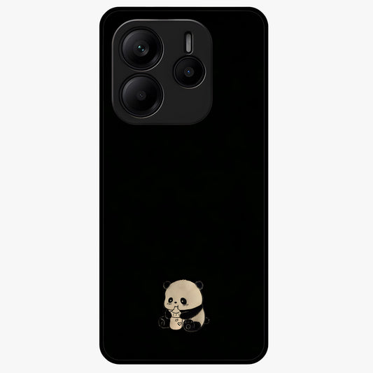 Midnight Panda Love Glass Case showing flat back view with cute panda themed artwork and glossy glass finish.