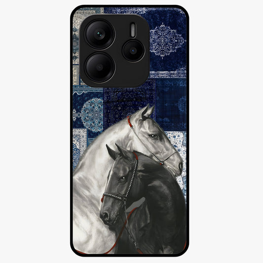 Midnight Stallion Blues Glass Case showing flat back view with majestic horse artwork and glossy glass finish.