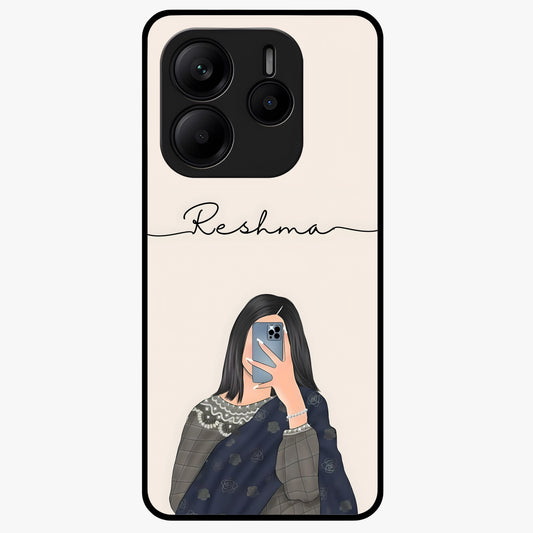 Mirror Mood Muse With Custom Name Glass Case showing flat back view with stylish mirrored artwork and personalized name design.