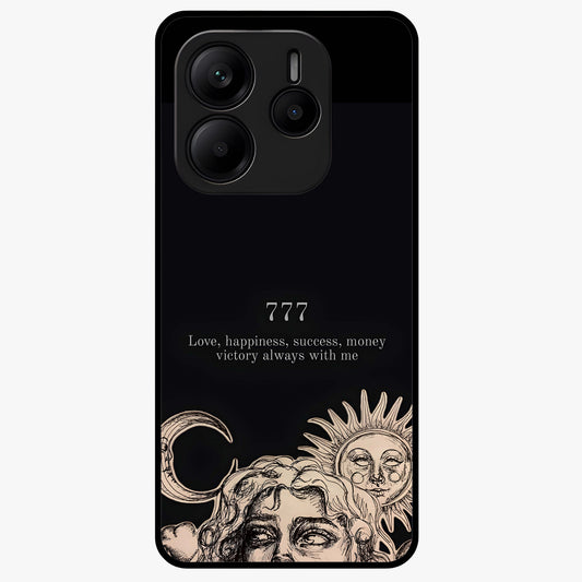 Mystic Victory Aura Glass Case showing flat back view with victory symbol artwork and glossy glass finish.