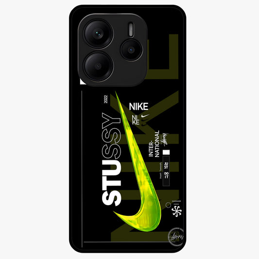 Neon Street Edition Glass Case showing flat back view with neon street style artwork and glossy glass finish.
