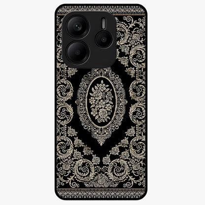 Noir Bloom Elegance Glass Case showing flat back view with elegant dark floral artwork and glossy glass finish.