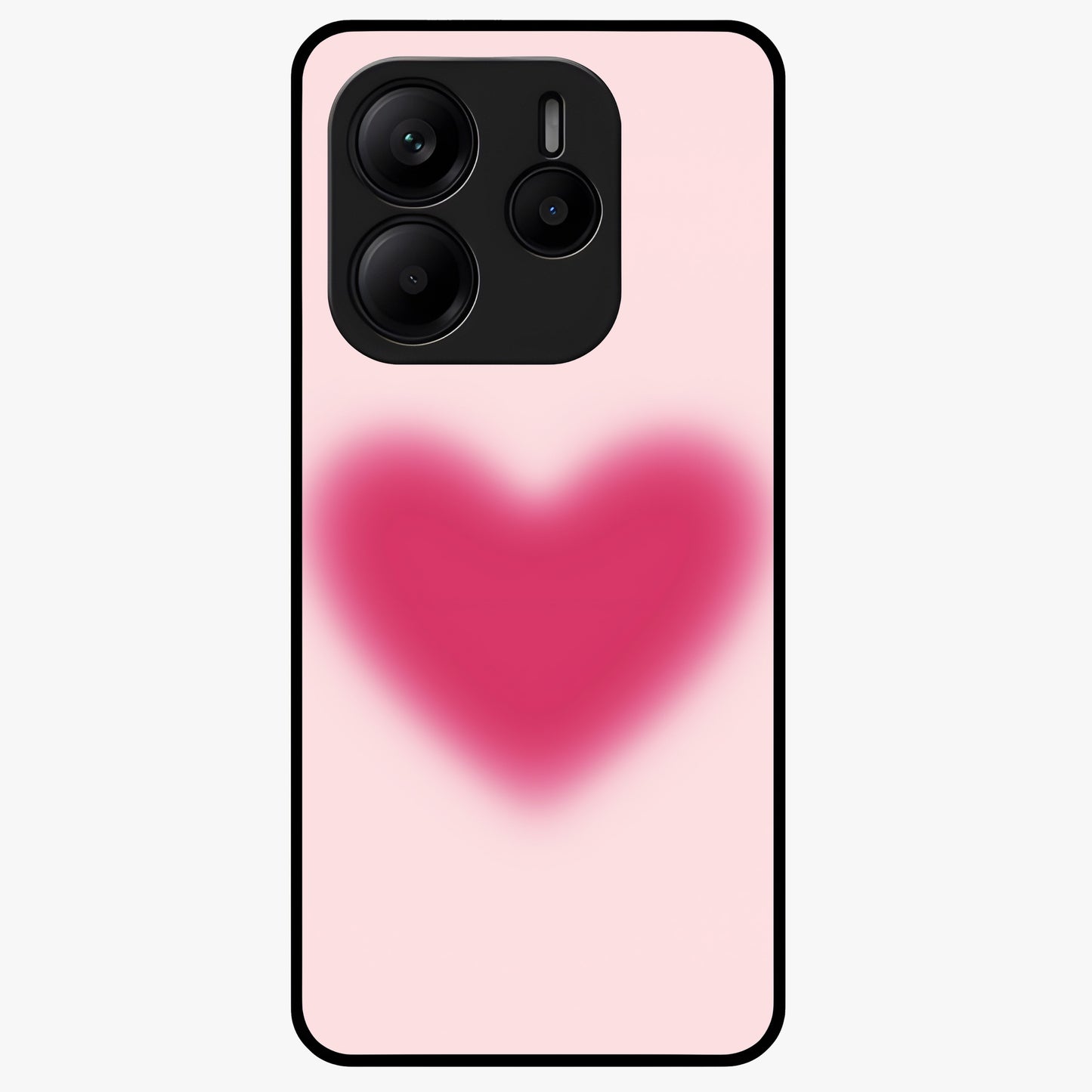Pink Aura Heart Glass Case showing flat back view with glowing heart artwork and glossy glass finish.