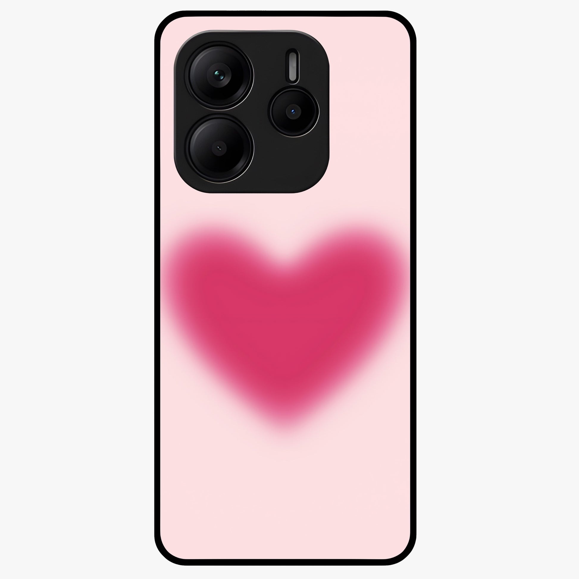 Pink Aura Heart Glass Case showing flat back view with glowing heart artwork and glossy glass finish.