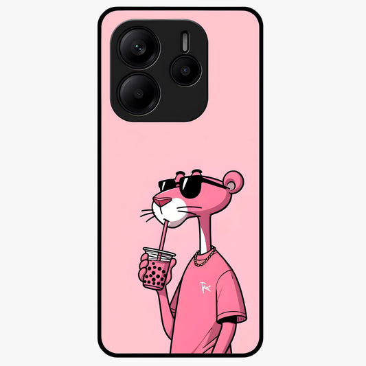 Pink Panther Glass Case showing flat back view with iconic pink panther artwork and glossy glass finish.