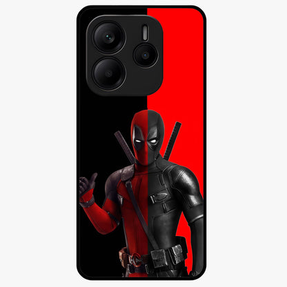Red & Black Deadpool Theme Glass Case showing flat back view with bold comic inspired artwork and glossy glass finish.