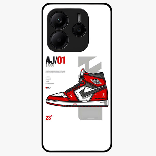 Retro Sneaker Blueprint Glass Case showing flat back view with sneaker blueprint style artwork and glossy glass finish.