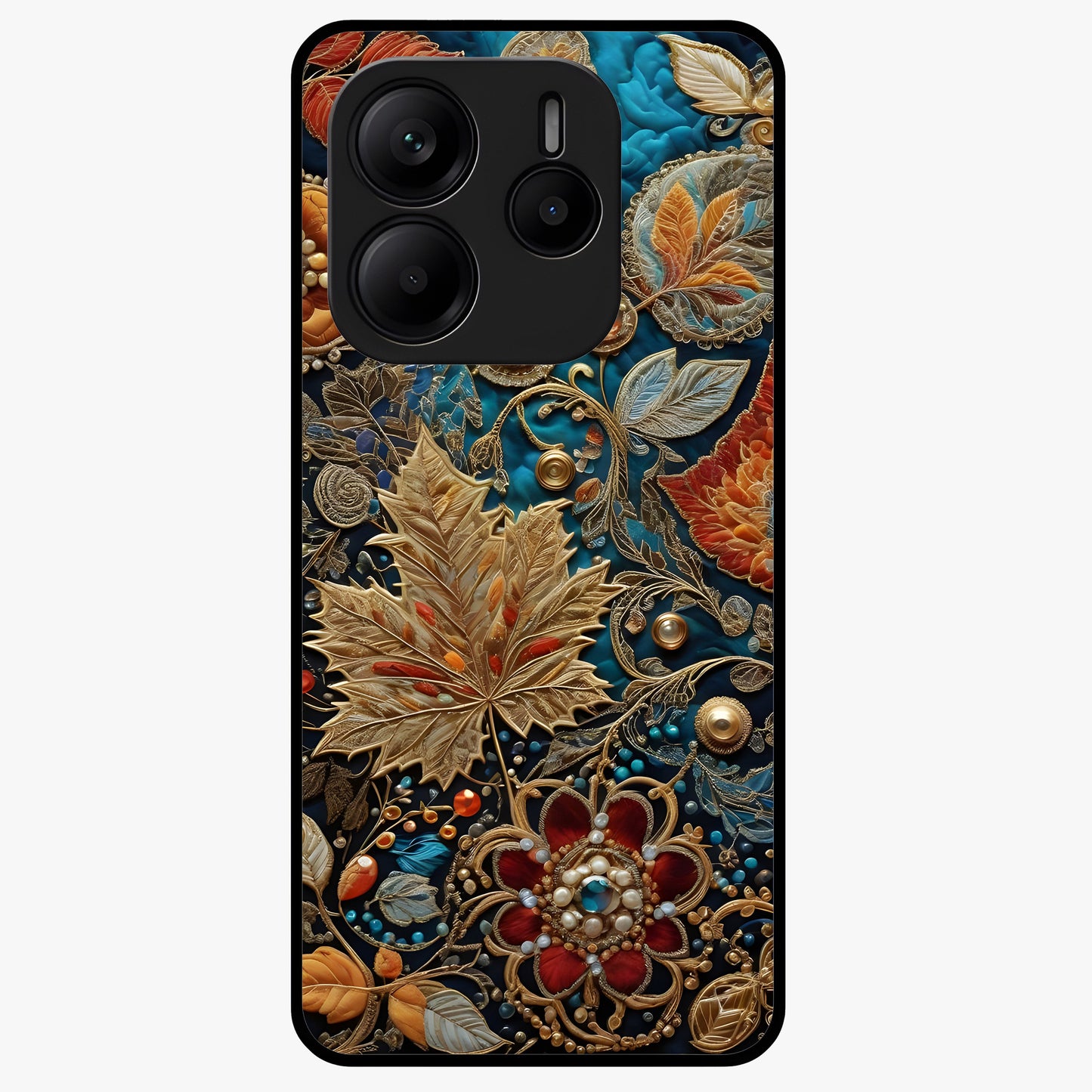 Royal Jewel Garden Glass Case showing flat back view with decorative floral garden artwork and glossy glass finish.