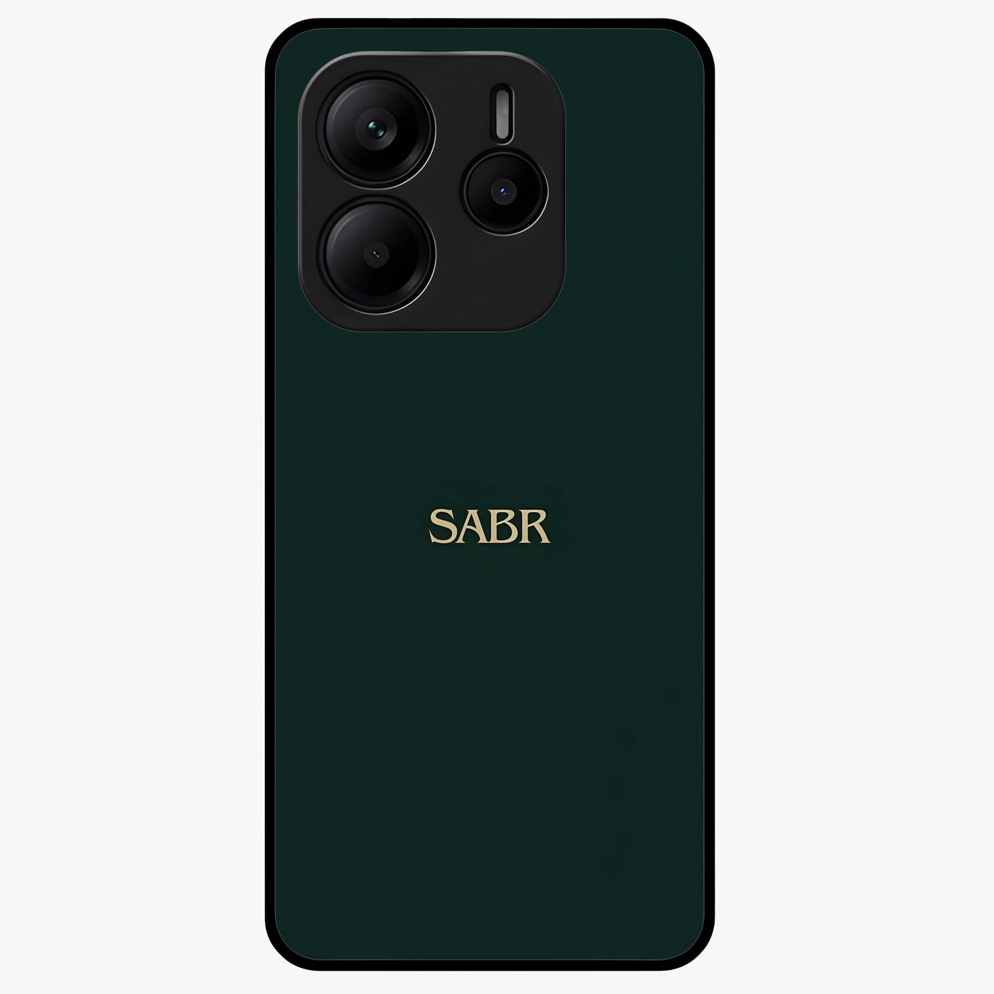 Sabr Minimal Patience Glass Case showing flat back view with minimalist typography artwork and glossy glass finish.