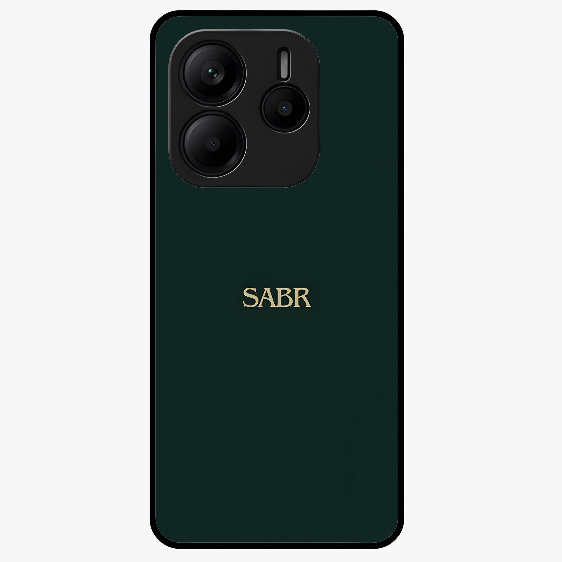 Sabr Minimal Patience Glass Case showing flat back view with minimalist typography artwork and glossy glass finish.