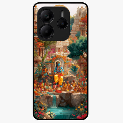 Sacred Sunlight Gods Glass Case showing flat back view with divine sunlight themed artwork and glossy glass finish.