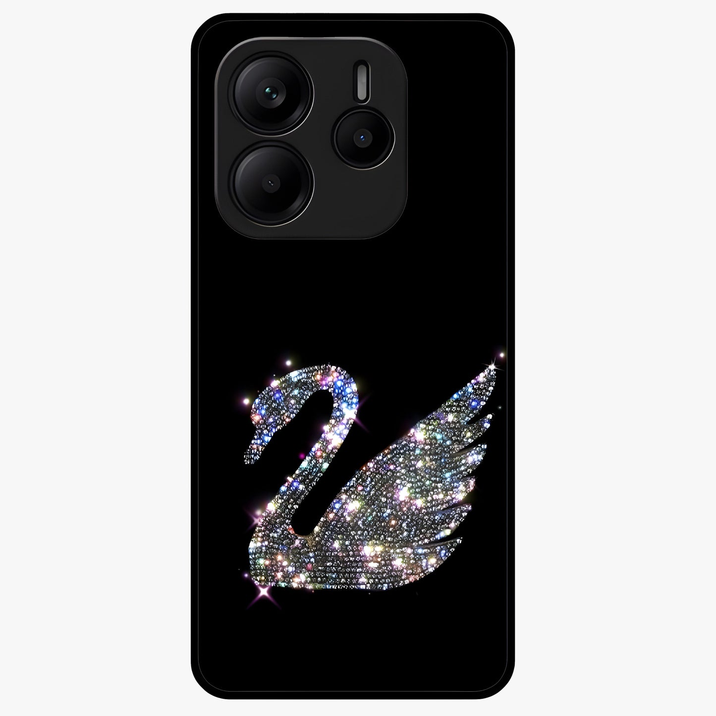 Starlit Swan Grace Glass Case showing flat back view with graceful swan artwork under starry sky and glossy glass finish.