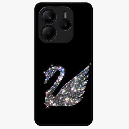 Starlit Swan Grace Glass Case showing flat back view with graceful swan artwork under starry sky and glossy glass finish.