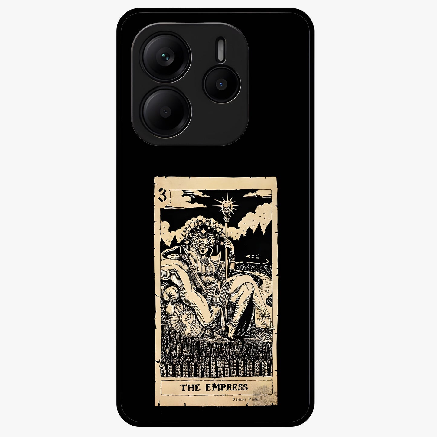 The Empress Glass Case showing flat back view with regal feminine artwork and glossy glass finish.