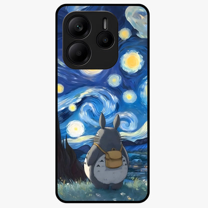 Totoro In Van Gogh Art Glass Case showing flat back view with whimsical character artwork inspired by Van Gogh style and glossy glass finish.