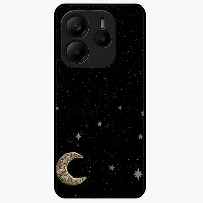 Twinkle Star With Half Moon Glass Case showing flat back view with star and half moon artwork and glossy glass finish.