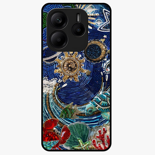 Universe Underwater Spark Glass Case showing flat back view with cosmic underwater themed artwork and glossy glass finish.