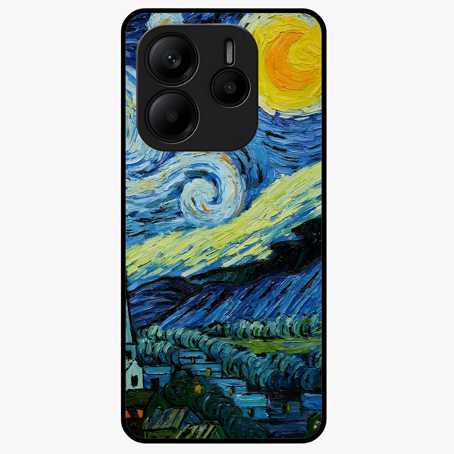 Van Gogh Art Glass Case showing flat back view with classic painterly artwork inspired by Van Gogh style and glossy glass finish.