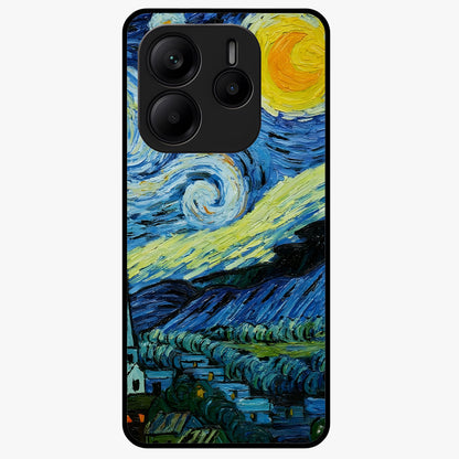 Van Gogh Art Glass Case showing flat back view with classic painterly artwork inspired by Van Gogh style and glossy glass finish.