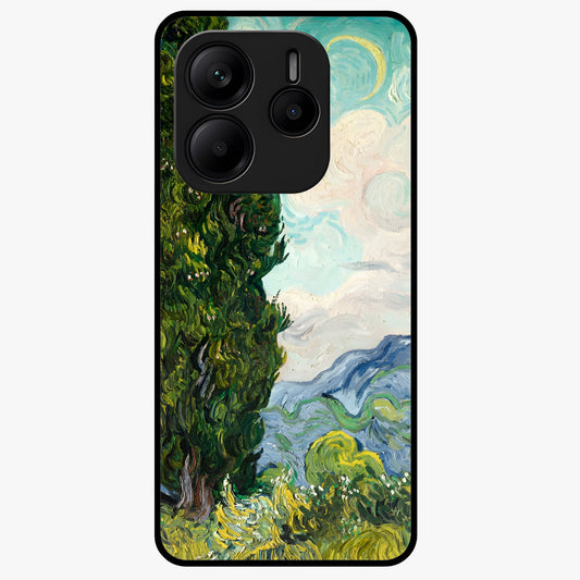 Van Gogh Vintage Art Glass Case showing flat back view with vintage painterly artwork inspired by Van Gogh style and glossy glass finish.